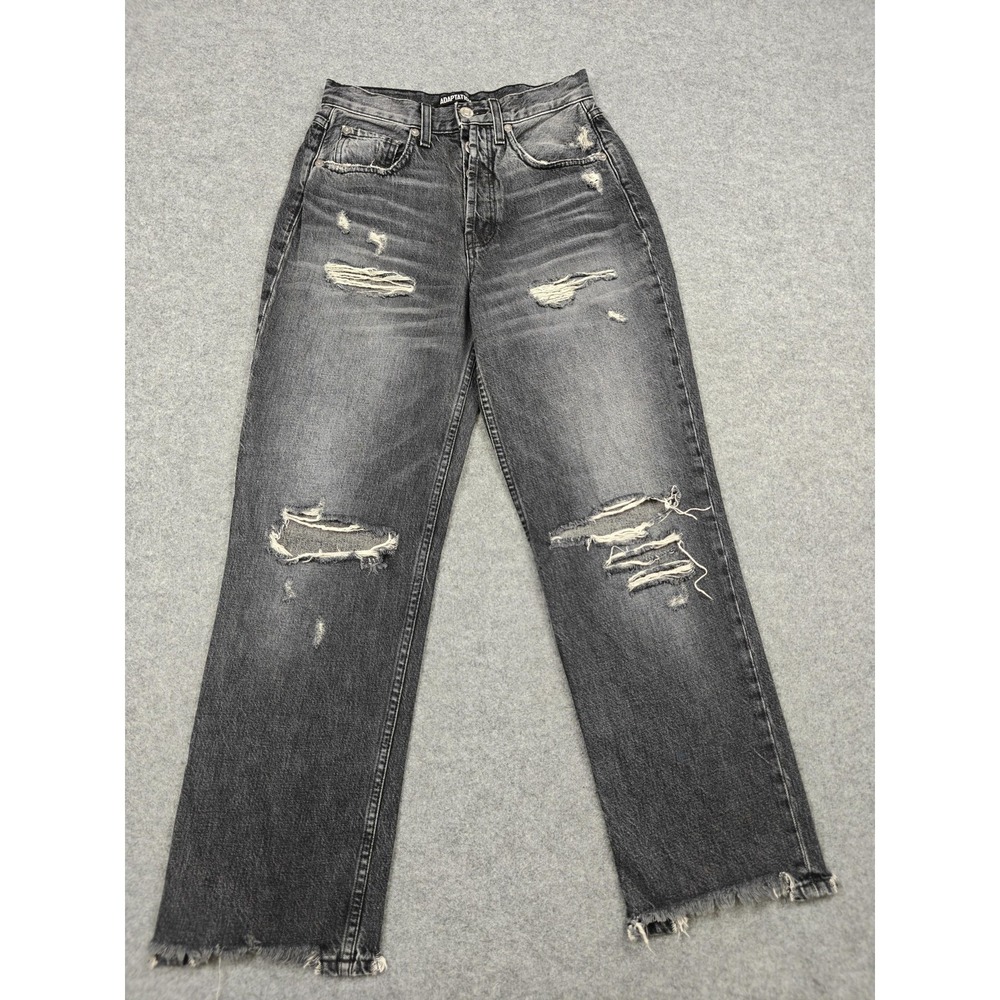 Adaptation Jeans Womens 27 Gray Charcoal High Rise Relaxed Straight Distressed